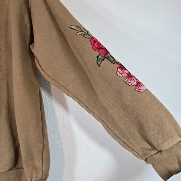 Civil Regime Floral Pullover Sweatshirt Women Large Brown Embroidered Streetwear - Picture 10 of 11